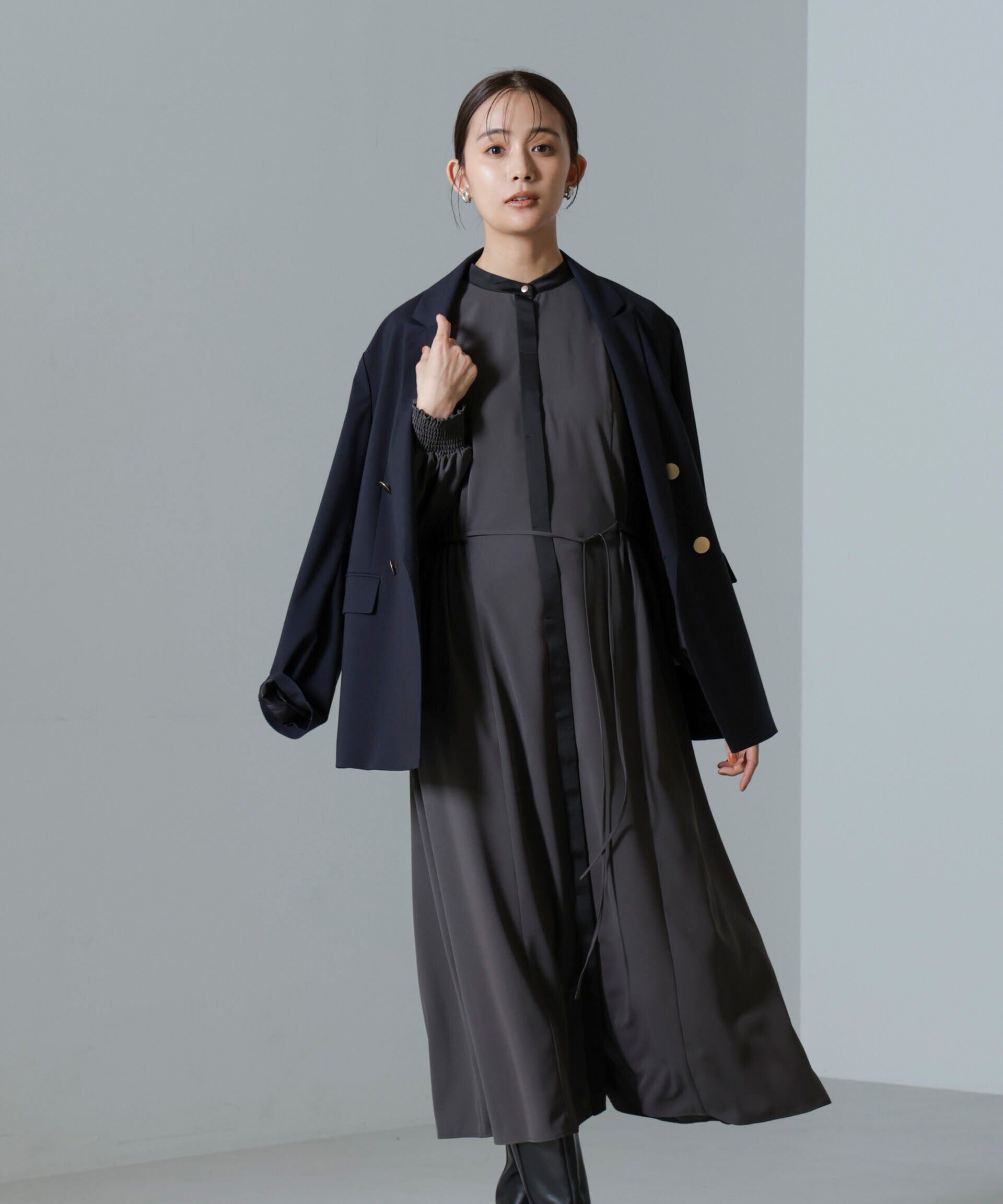 nano･universe「バイカラースタンドギャザーワンピース」|ワンピース|