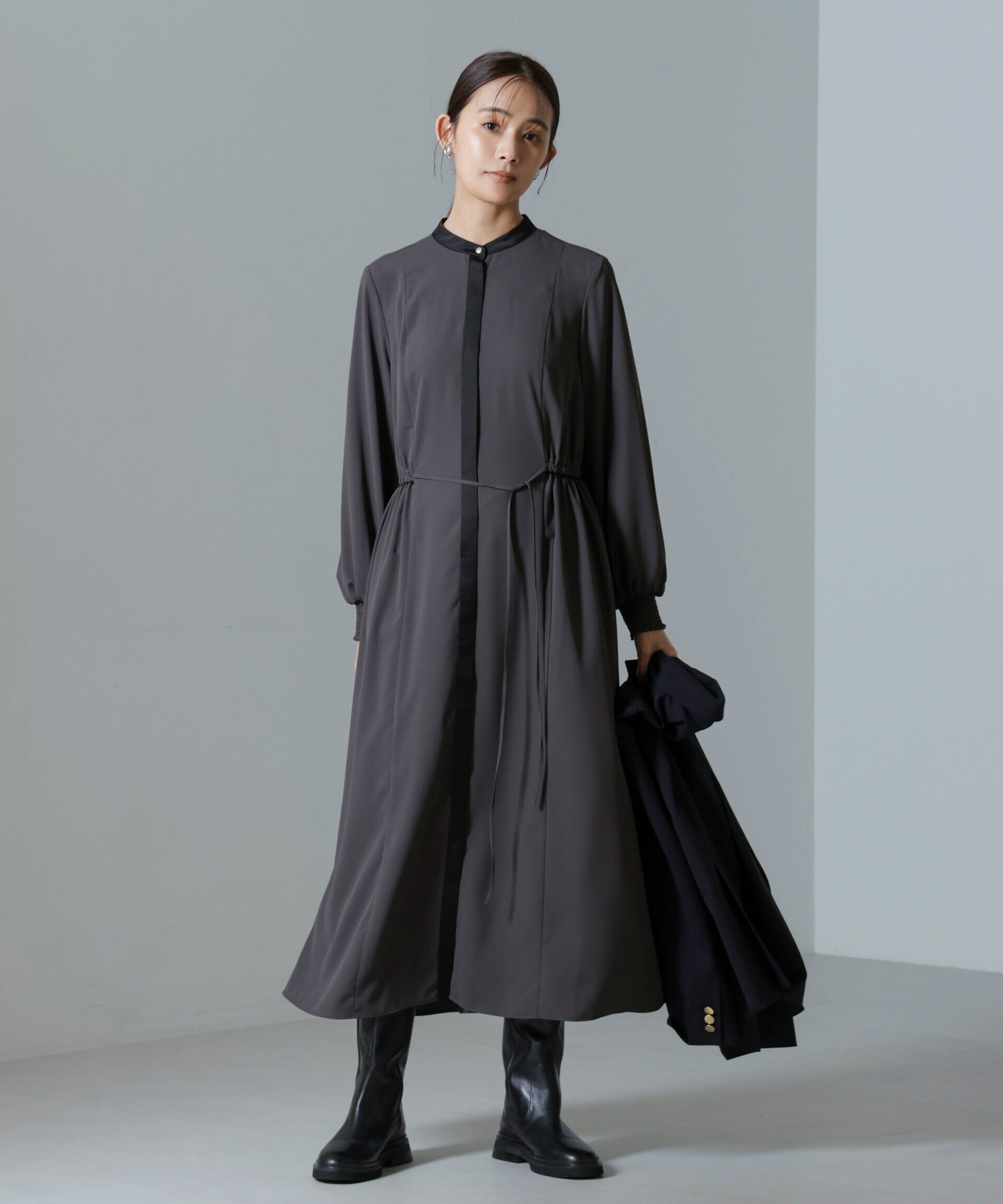 nano･universe「バイカラースタンドギャザーワンピース」|ワンピース|