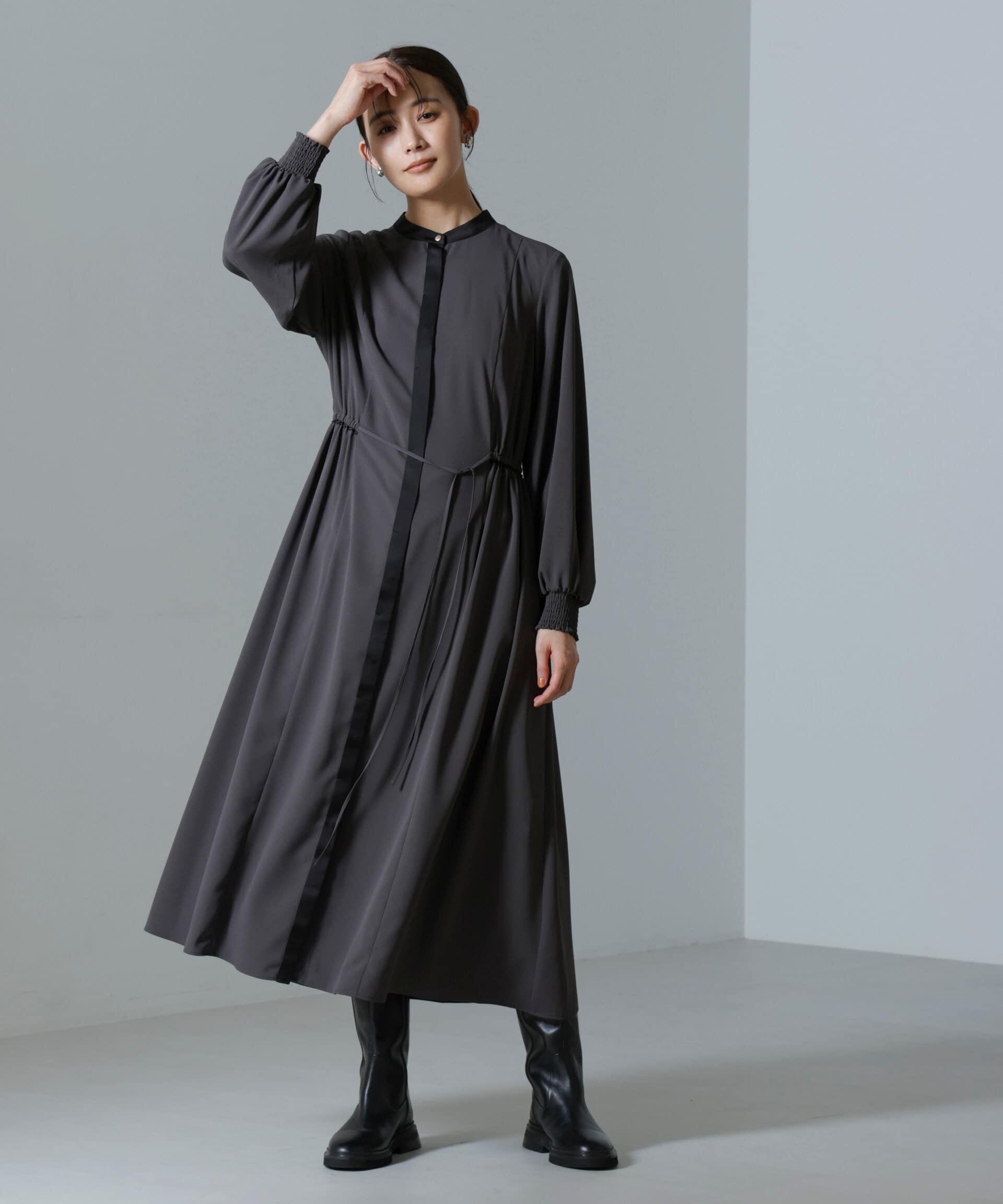 nano･universe「バイカラースタンドギャザーワンピース」|ワンピース|