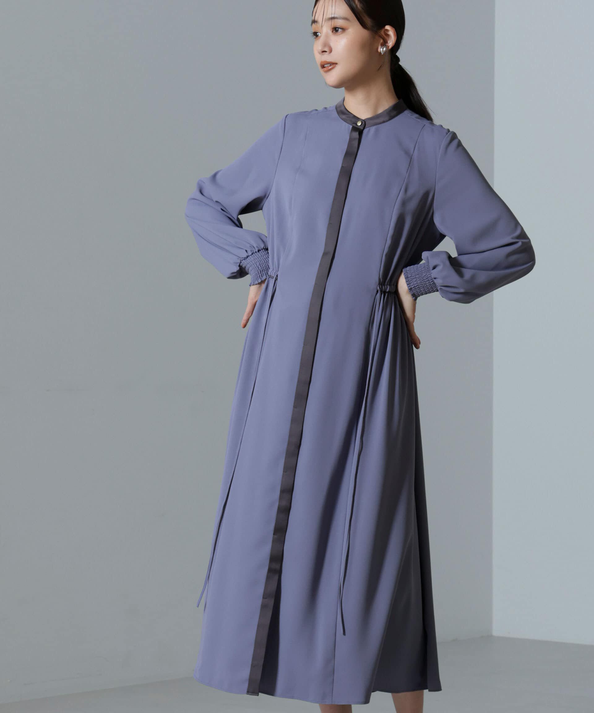 nano･universe「バイカラースタンドギャザーワンピース」|ワンピース|ブルー