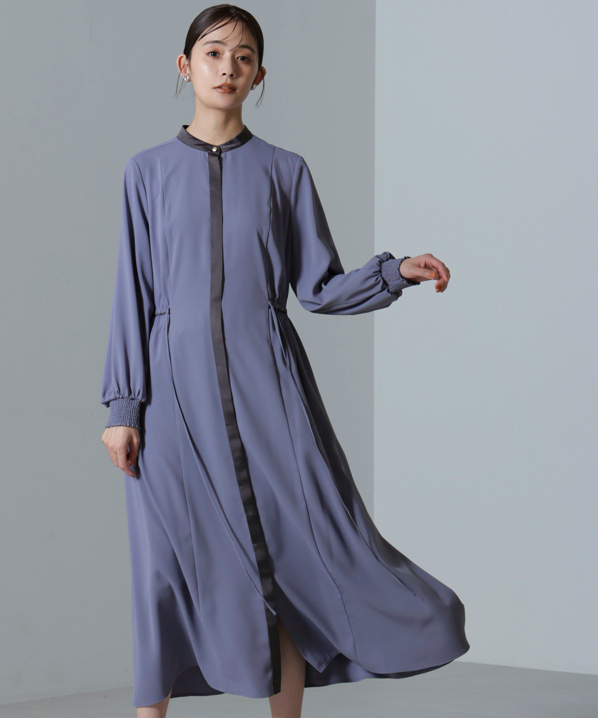 nano･universe「バイカラースタンドギャザーワンピース」|ワンピース|