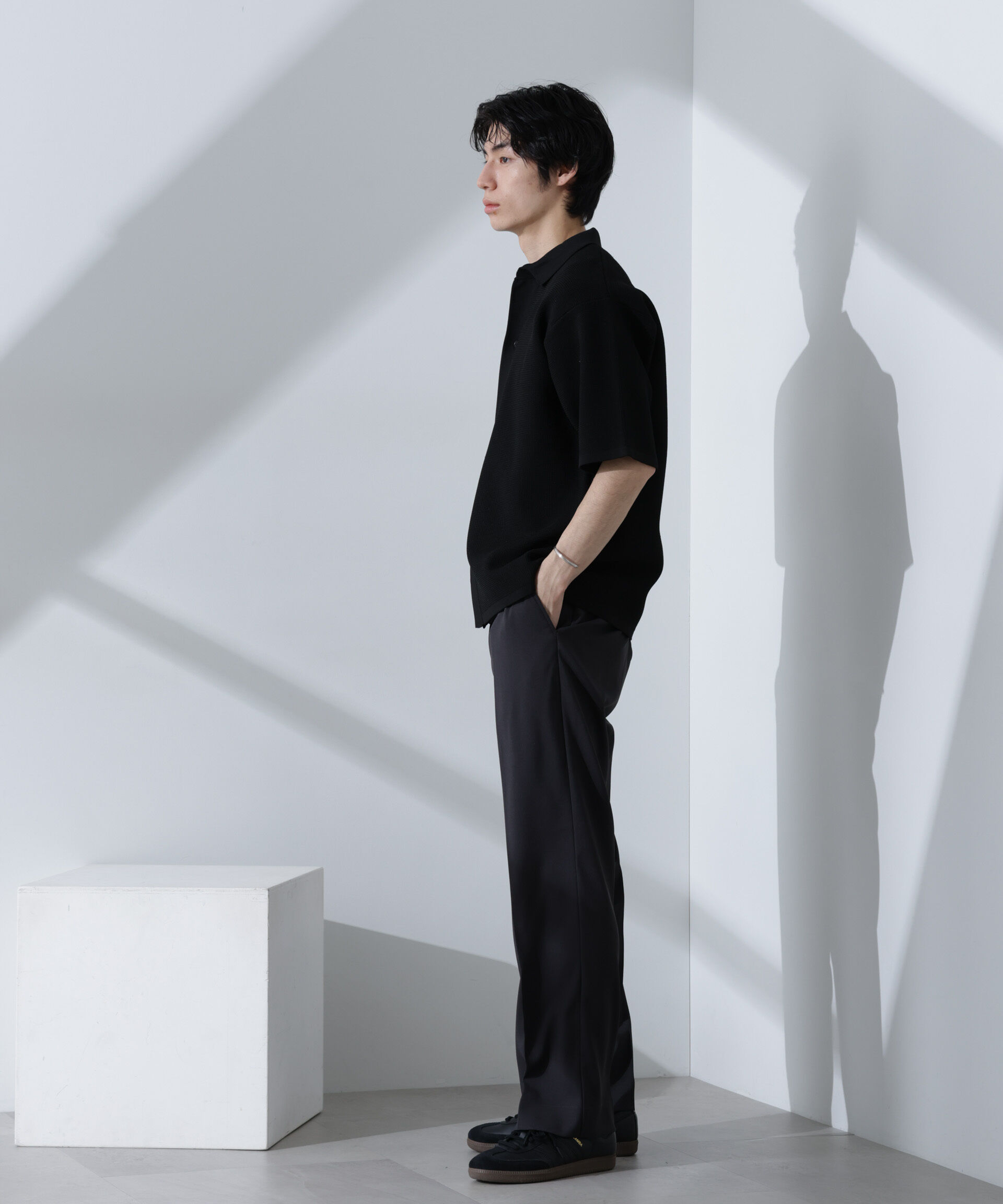 nano･universe「エアーニットレギュラーカラーシャツ 半袖」|ニット・セーター|