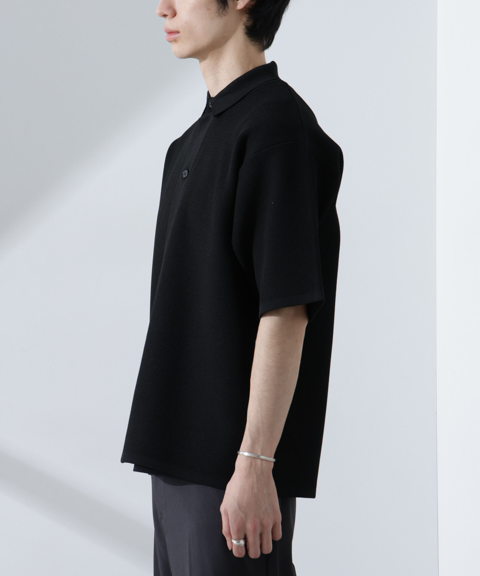 nano･universe「エアーニットレギュラーカラーシャツ 半袖」|ニット・セーター|