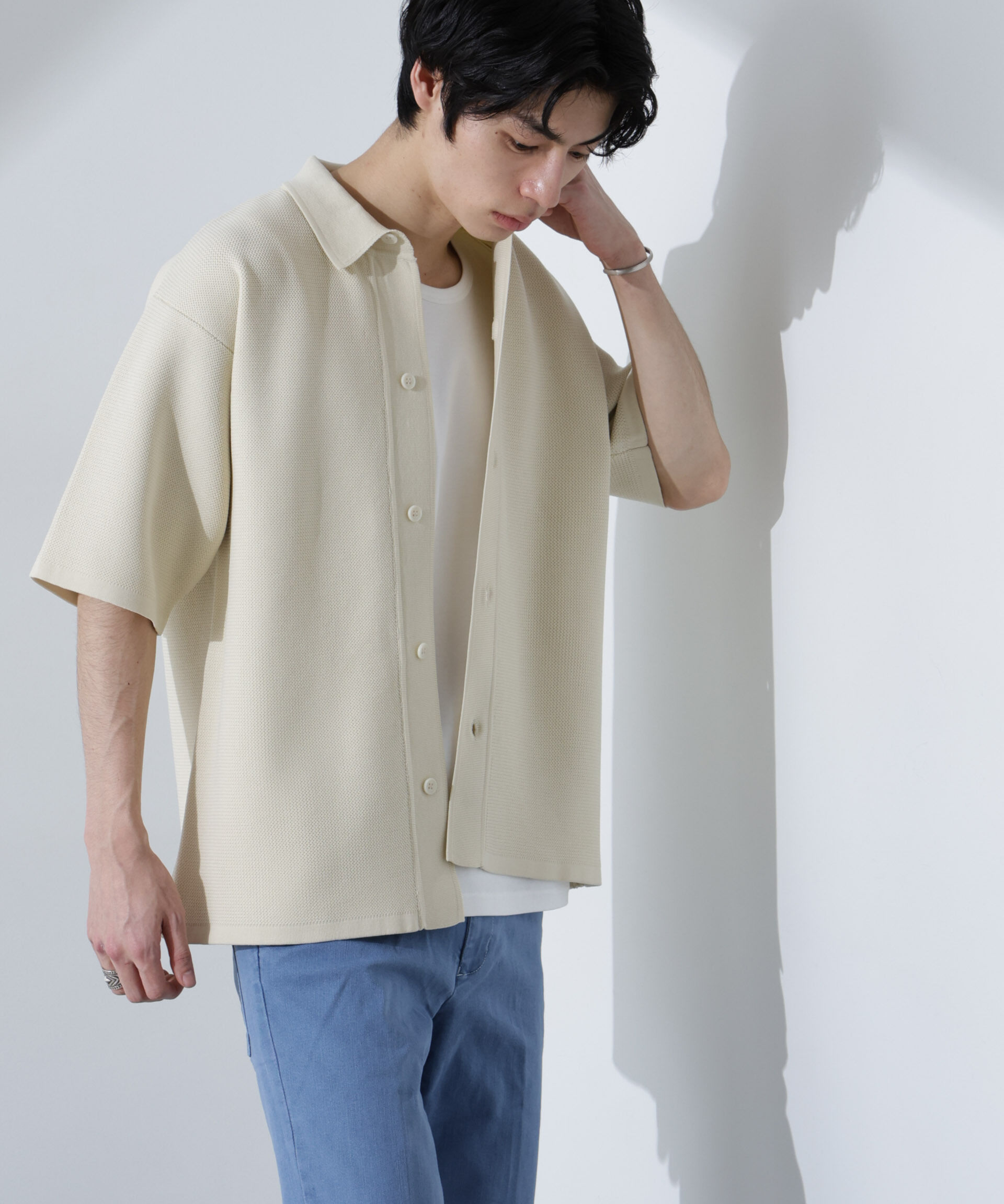 nano･universe「エアーニットレギュラーカラーシャツ 半袖」|ニット・セーター|