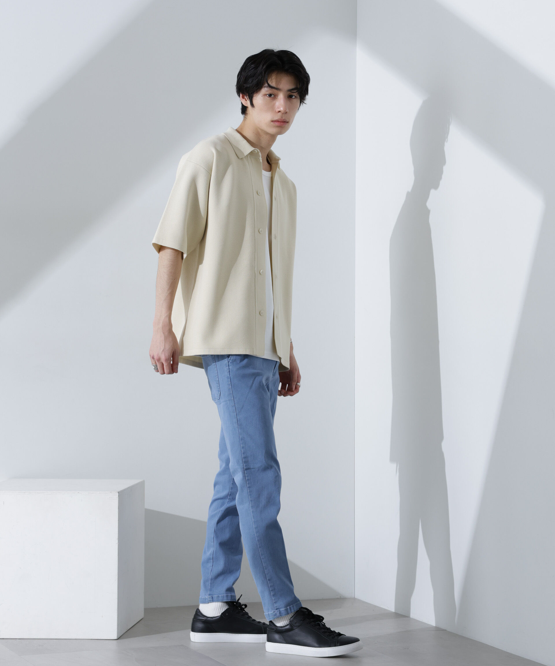 nano･universe「エアーニットレギュラーカラーシャツ 半袖」|ニット・セーター|