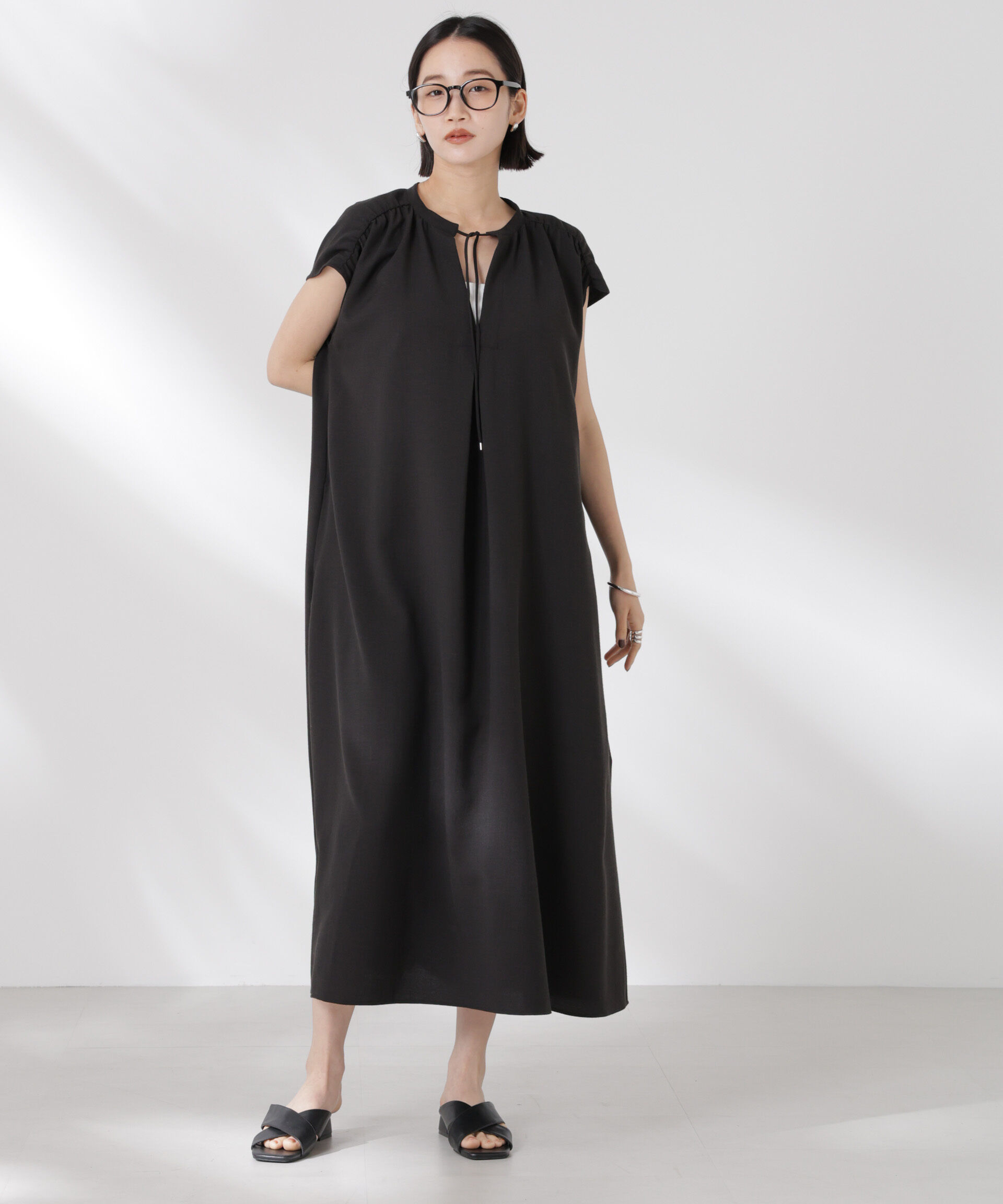 nano･universe「ギャザーショルダーフレアワンピース」|ワンピース|