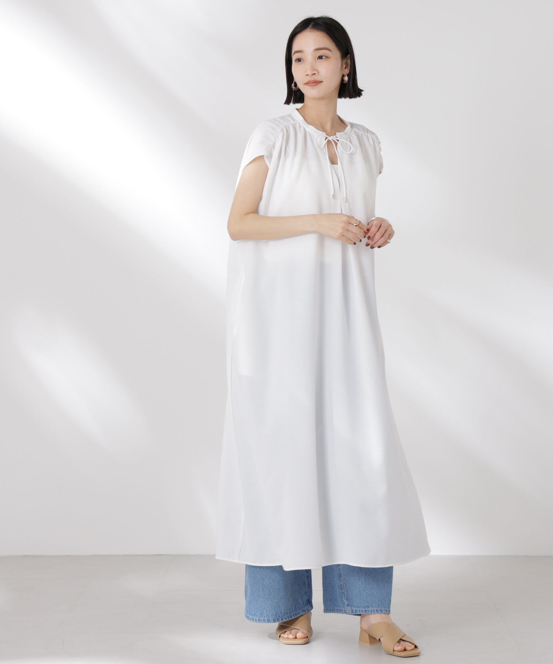 nano･universe「ギャザーショルダーフレアワンピース」|ワンピース|