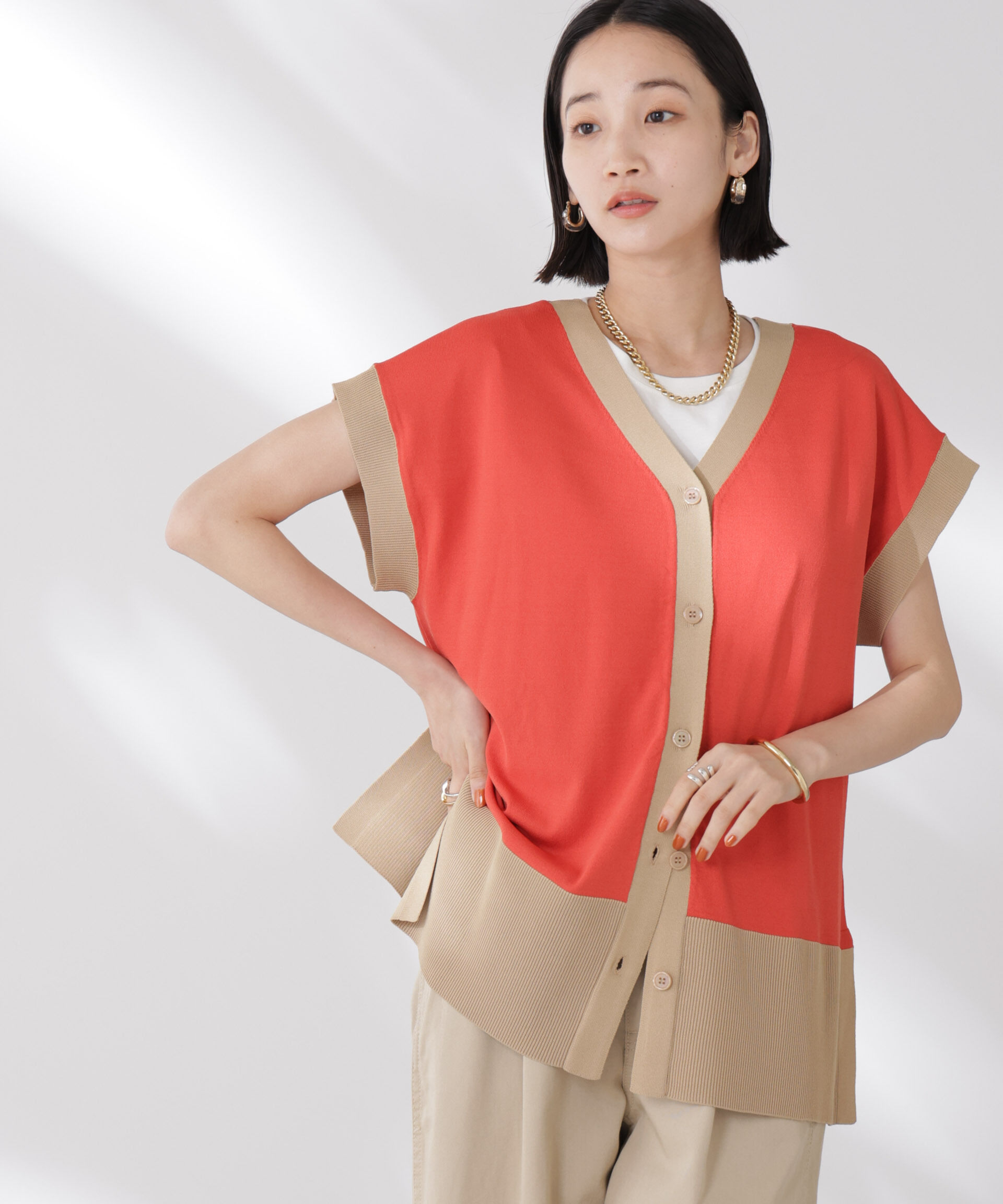 nano･universe「多機能強撚前後2wayフレンチスリーブニット」|ニット・セーター|