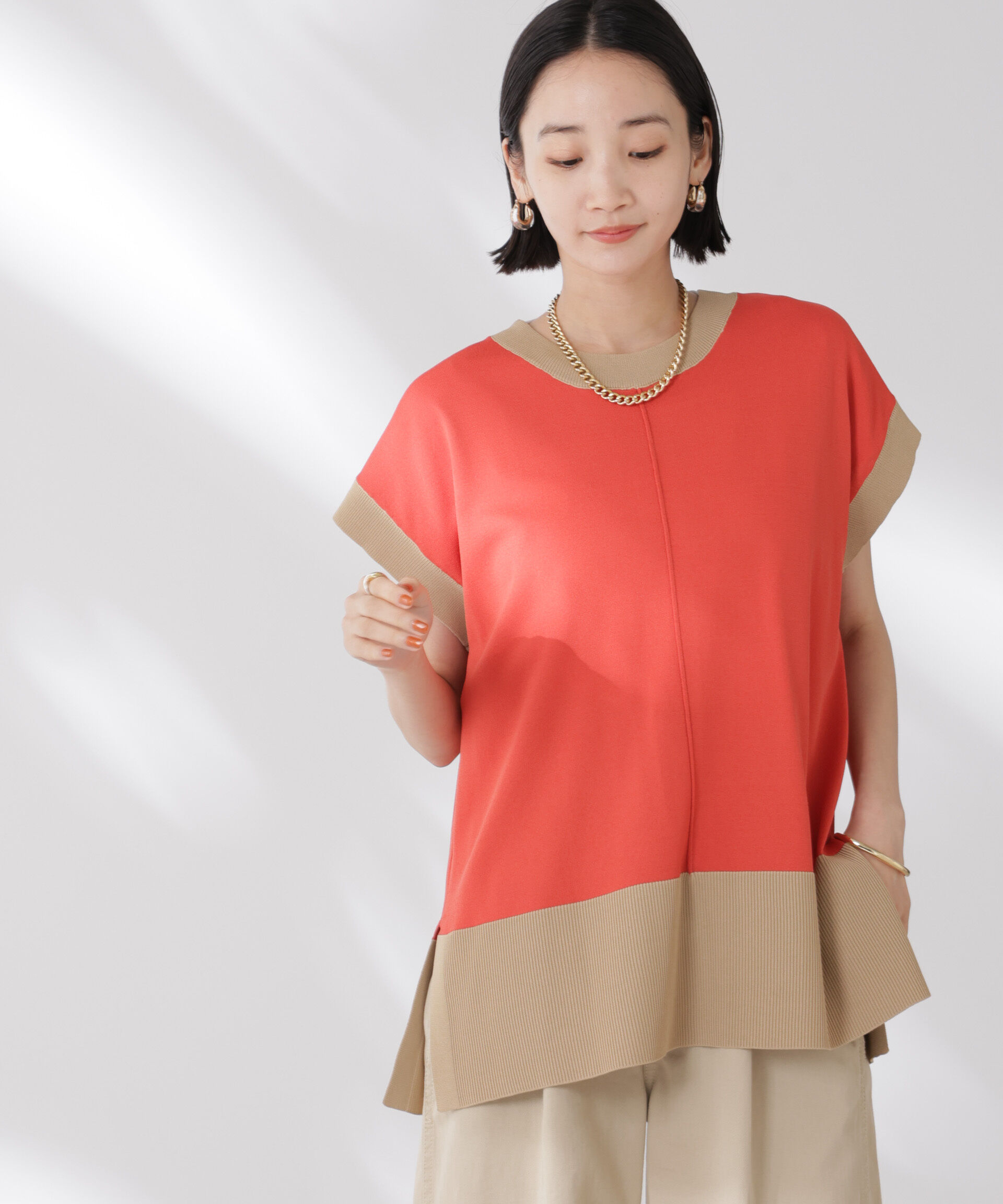 nano･universe「多機能強撚前後2wayフレンチスリーブニット」|ニット・セーター|