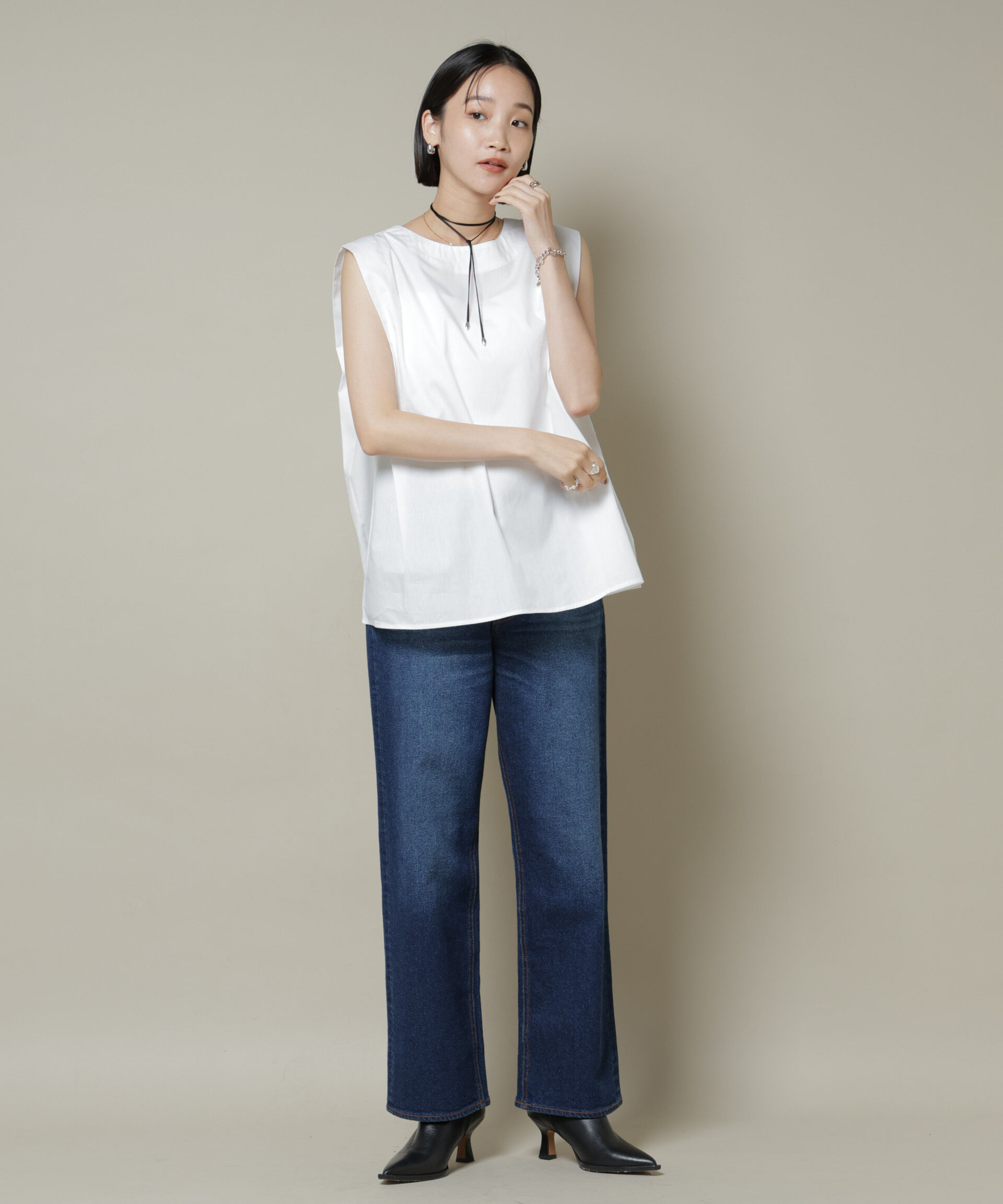 nano･universe「前後2wayブロードボタンデザインノースリーブブラウス」|シャツ・ブラウス|