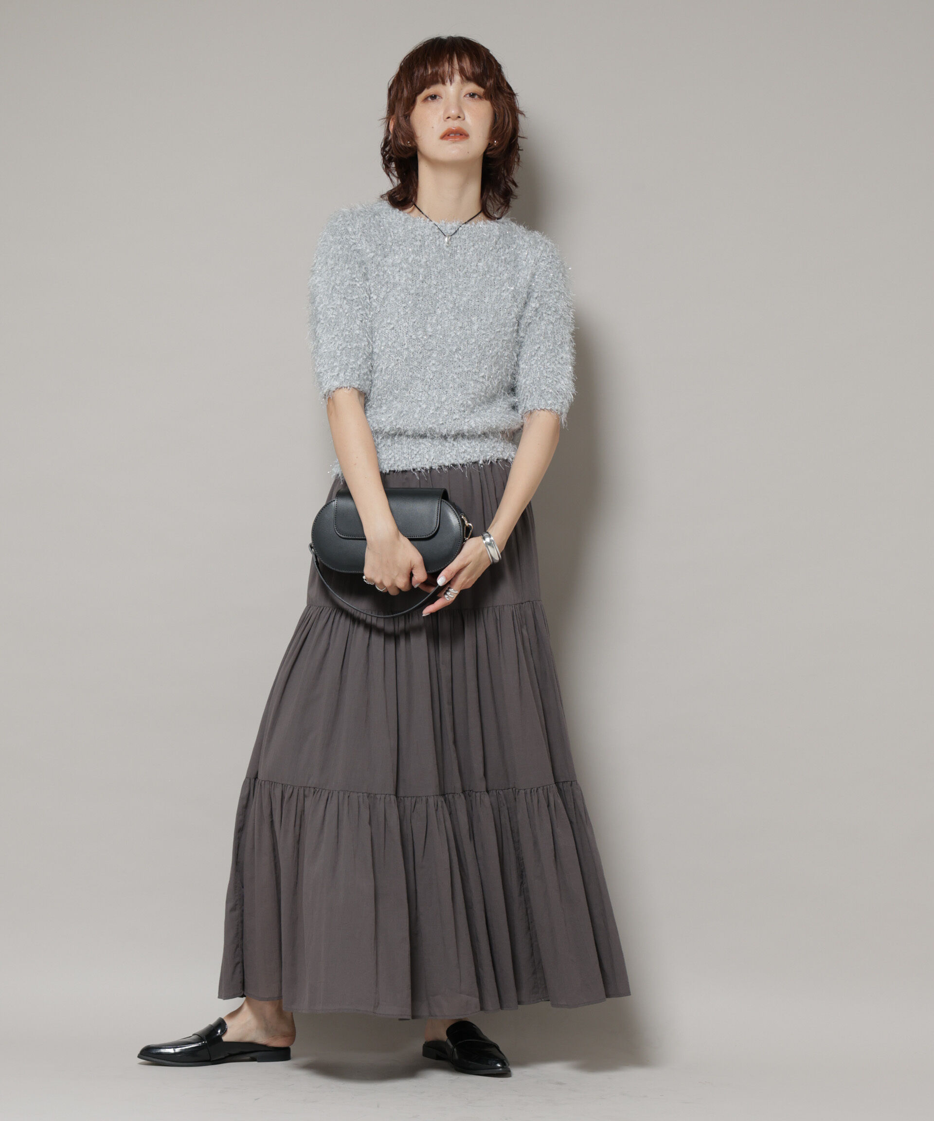 nano･universe「シャギーラメコンパクト半袖ニット」|ニット・セーター|