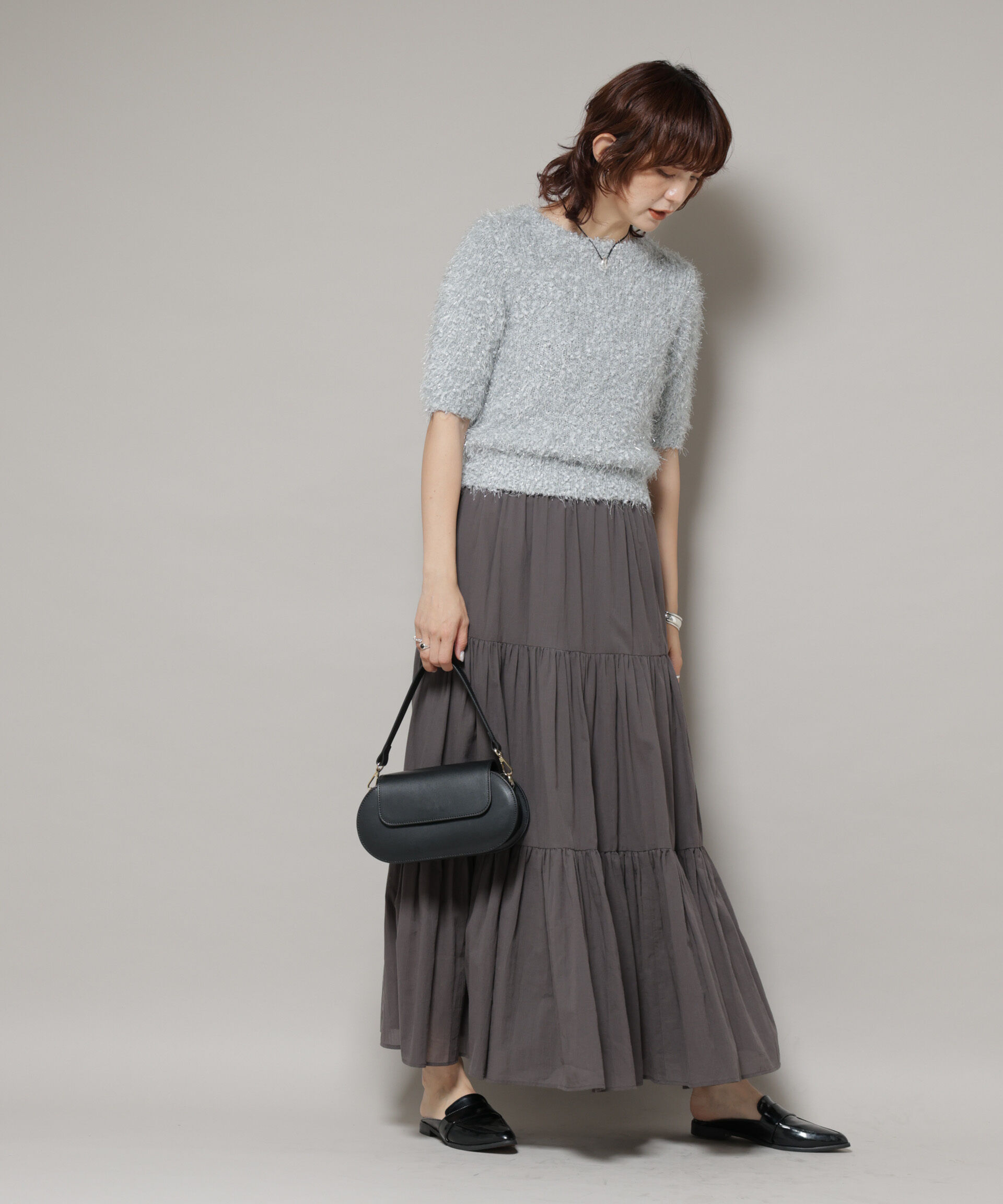 nano･universe「シャギーラメコンパクト半袖ニット」|ニット・セーター|