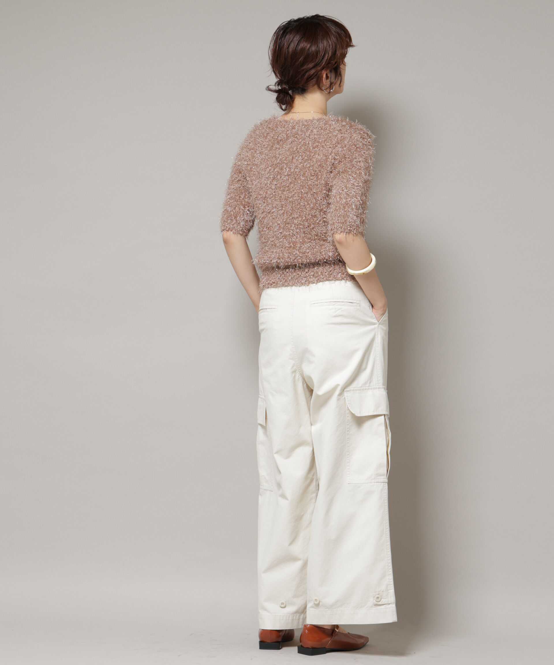 nano･universe「シャギーラメコンパクト半袖ニット」|ニット・セーター|