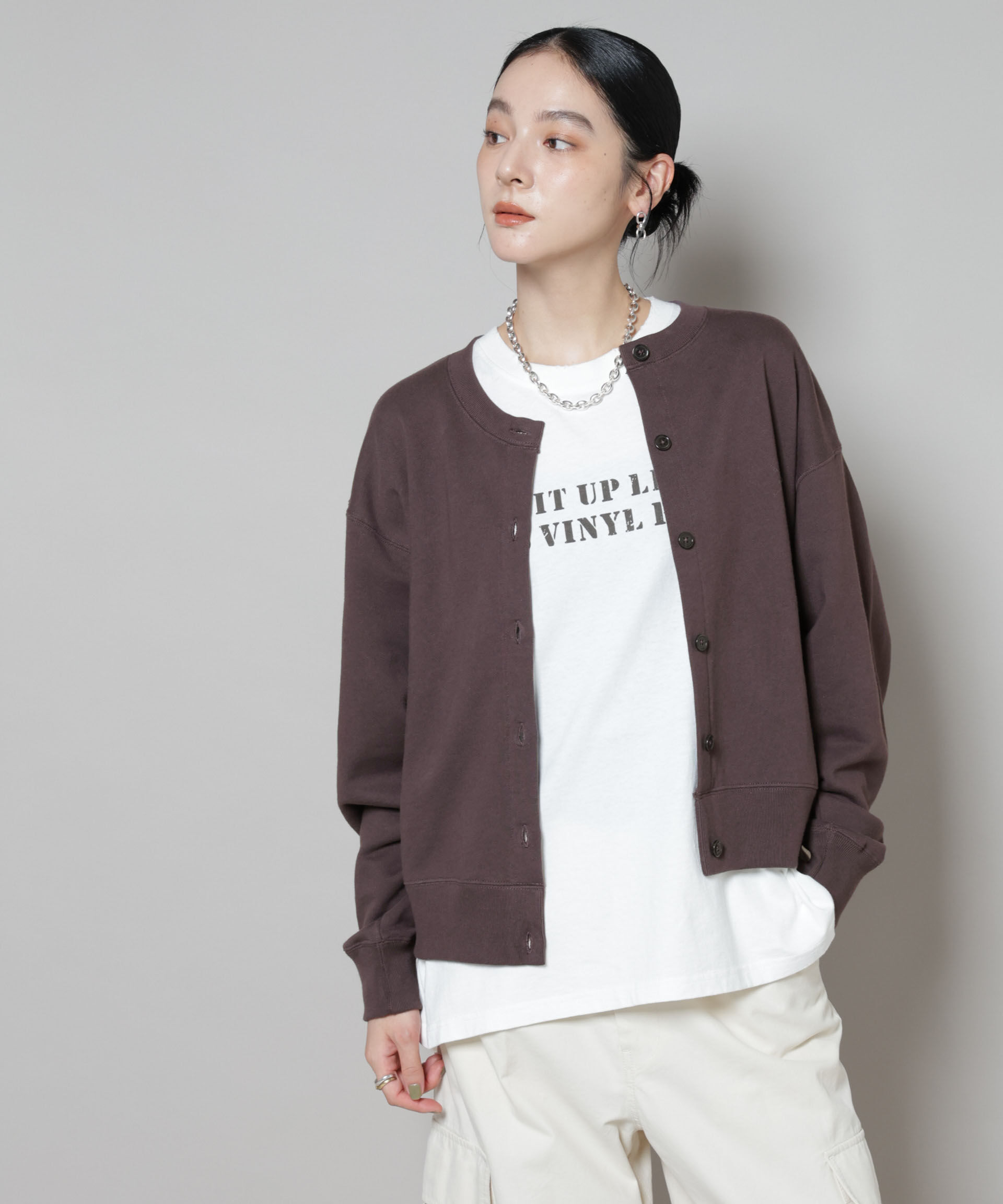 nano･universe「RUSSELL ATHLETIC/別注 Mini Logo Sweat Cardigan」|Tシャツ・カットソー|ブラウン