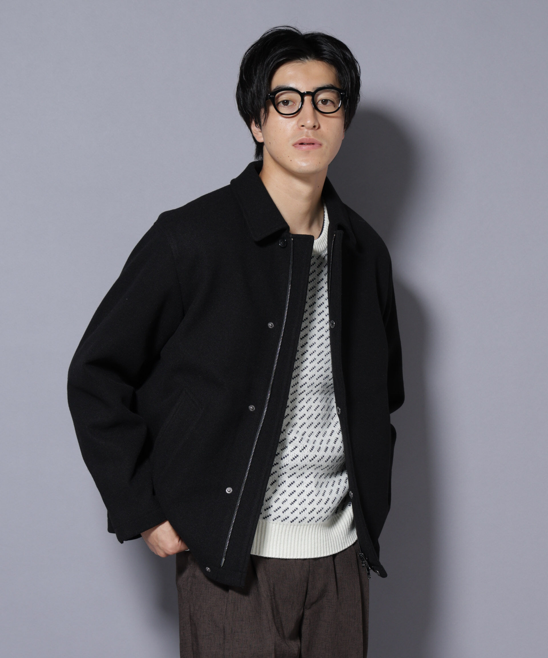 nano･universe「テックメルトンショートブルゾン」|ブルゾン・スタジャン|ブラック