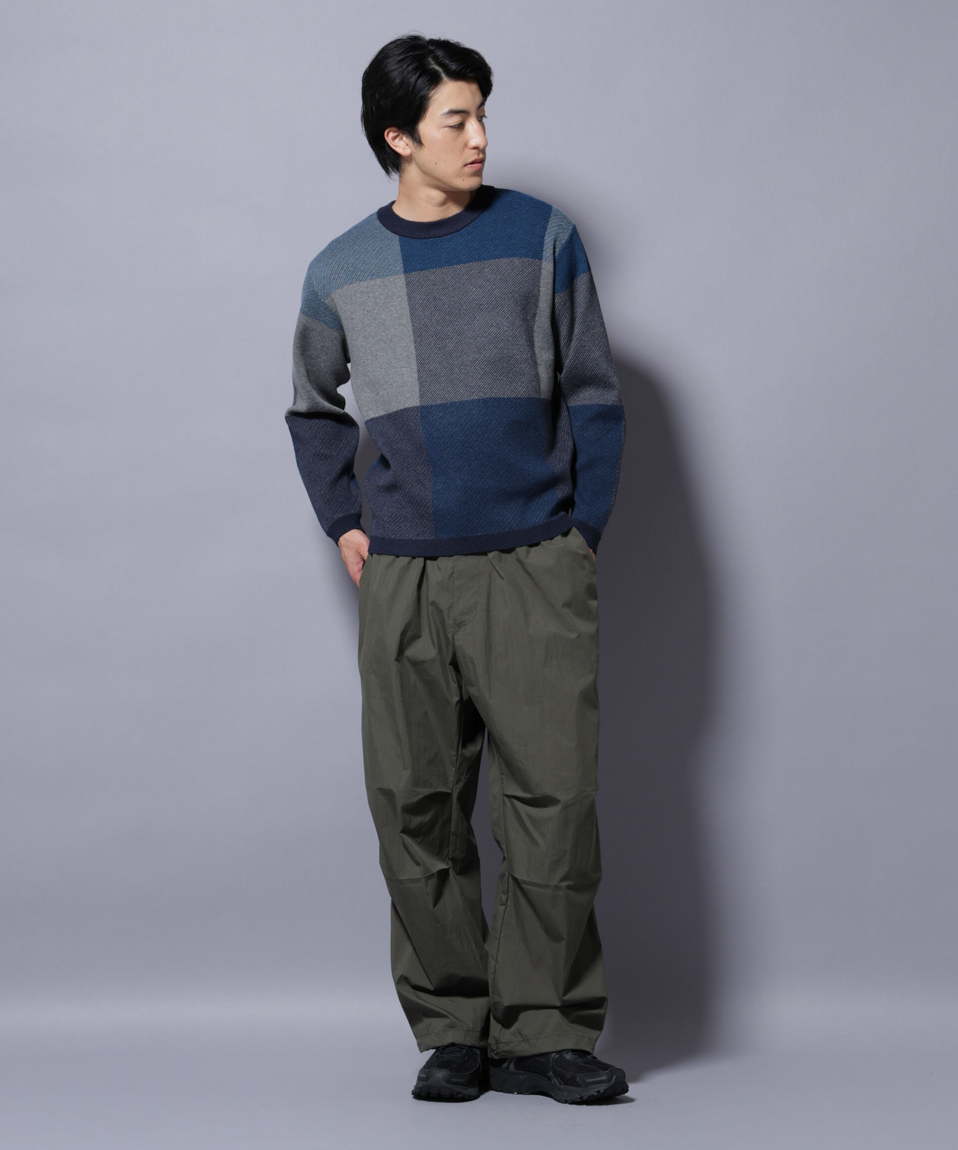 nano･universe「ブロックチェッククルーネックニット」|ニット・セーター|