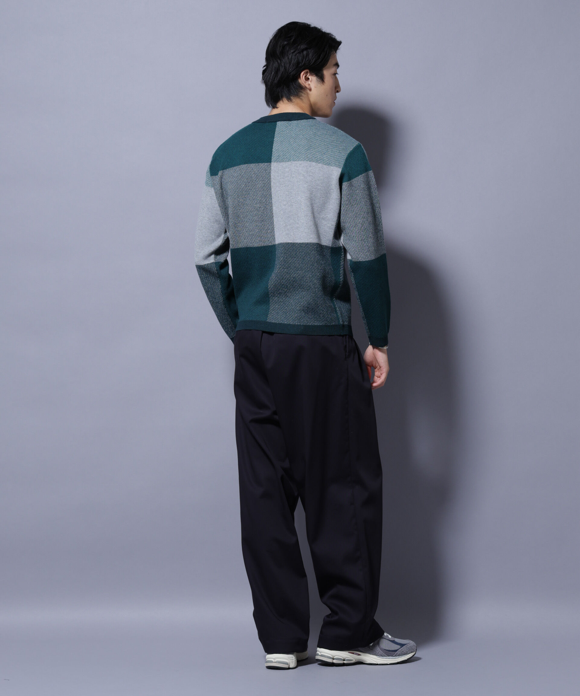 nano･universe「ブロックチェッククルーネックニット」|ニット・セーター|