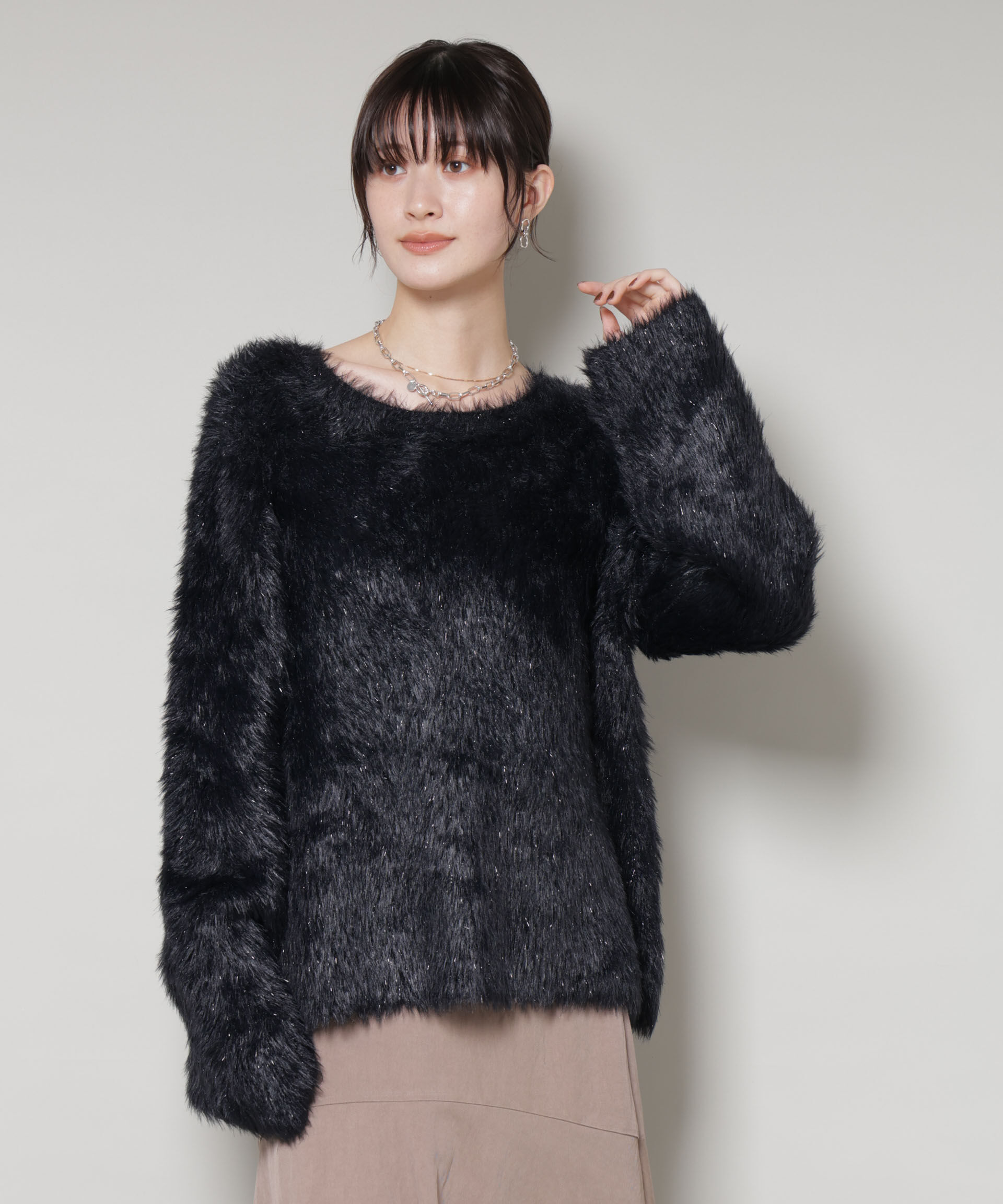 nano･universe「ミックスシャギーボートネックワイドニット」|ニット・セーター|