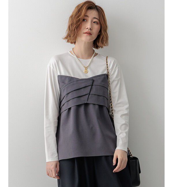 23区「【洗える】ウールライクビスチェコンビ デザイン カットソー」|Tシャツ・カットソー|グレー系