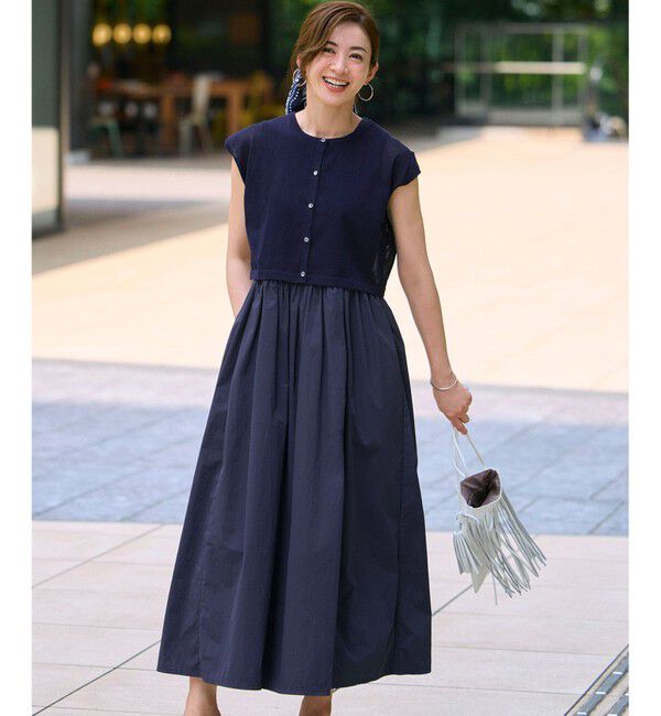 23区「【Oggi8月号掲載/洗える】ニットレイヤード ワンピース」|ワンピース|ネイビー系