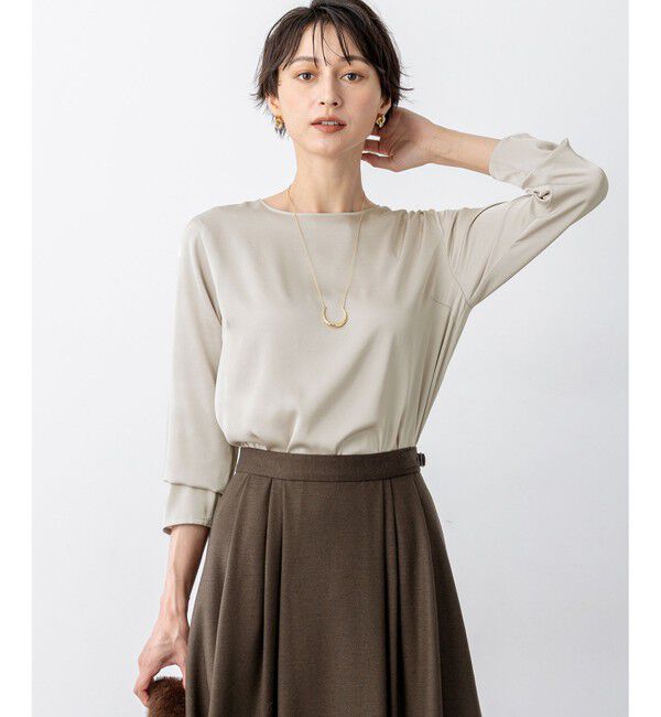 23区「【洗える】サテン ロングスリーブ Tシャツ」|Tシャツ・カットソー|ブラウン系