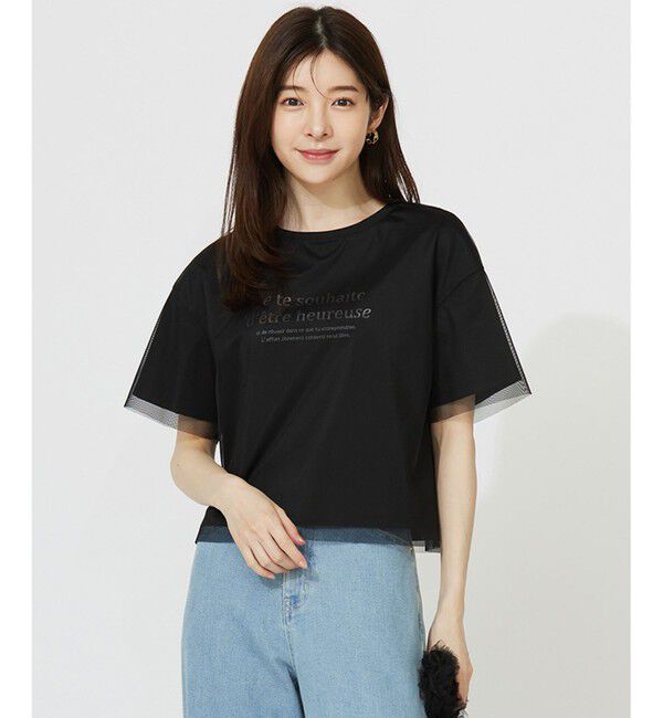 any SiS「【洗える】シアーチュールロゴ Tシャツ」|Tシャツ・カットソー|ブラック