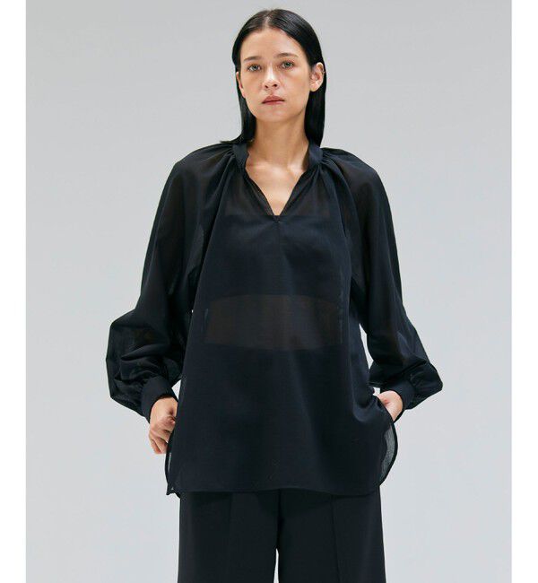 BEIGE,「【洗える】MOYE / シアーウールパフスリーブブラウス」|シャツ・ブラウス|Black