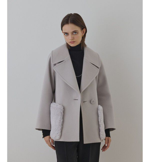 GRACE CONTINENTAL「ファーポケットピーコート」|ピーコート|ベージュ