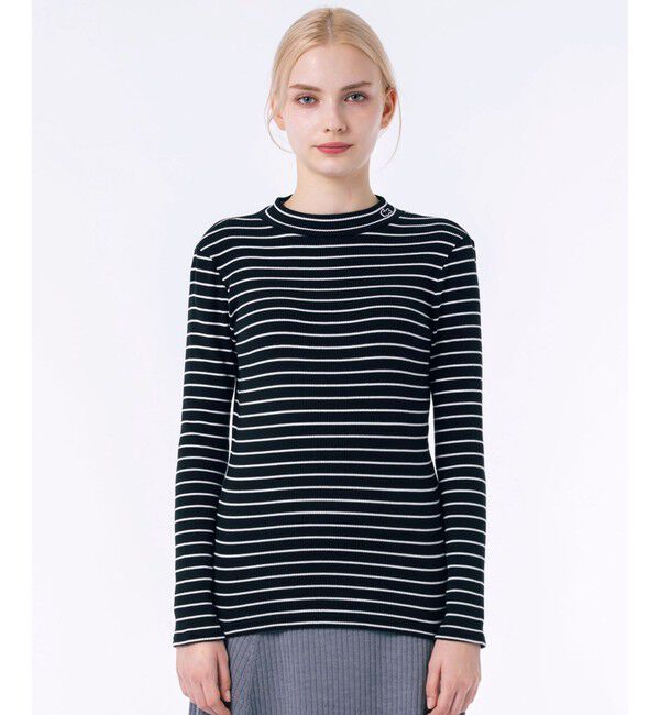 LACOSTE「モックネックロングスリーブTシャツ」|Tシャツ・カットソー|ブラック&times;ホワイト