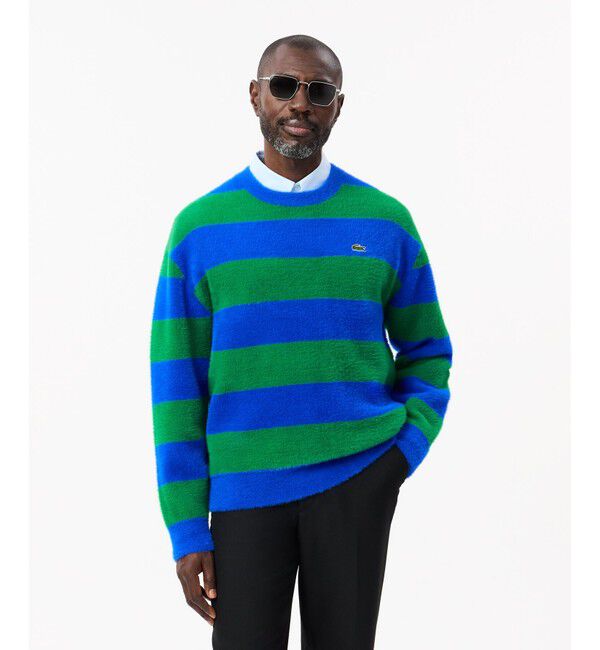 LACOSTE「ボーダーシャギーニットセーター」|ニット・セーター|ブルー