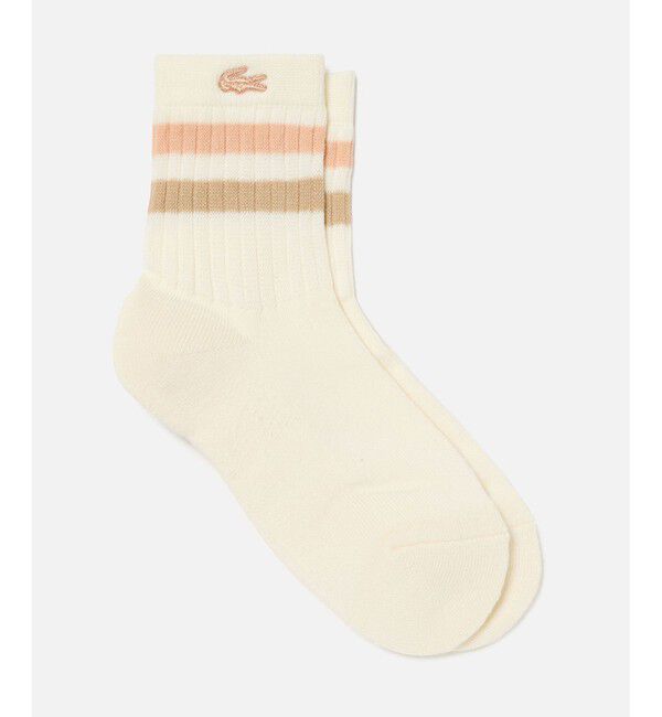 LACOSTE「ラインドアメリブウィメンズショートソックス」|ソックス|アイボリー