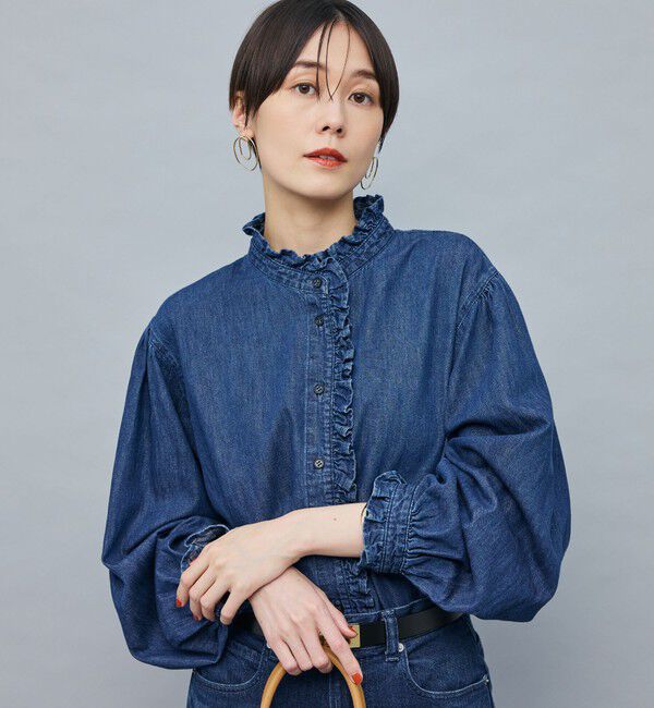 Rie Miller「【RM denim】フリルデニムブラウス」|シャツ・ブラウス|