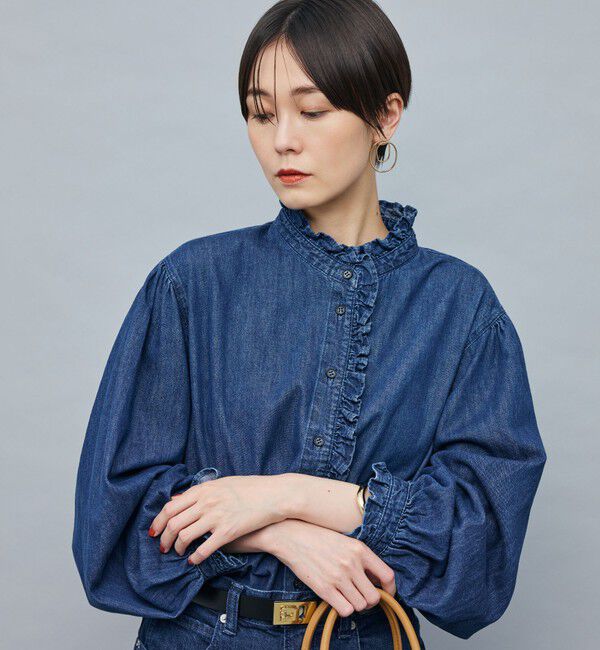 Rie Miller「【RM denim】フリルデニムブラウス」|シャツ・ブラウス|