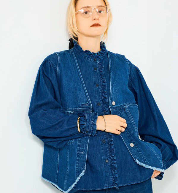 Rie Miller「【RM denim】フリルデニムブラウス」|シャツ・ブラウス|