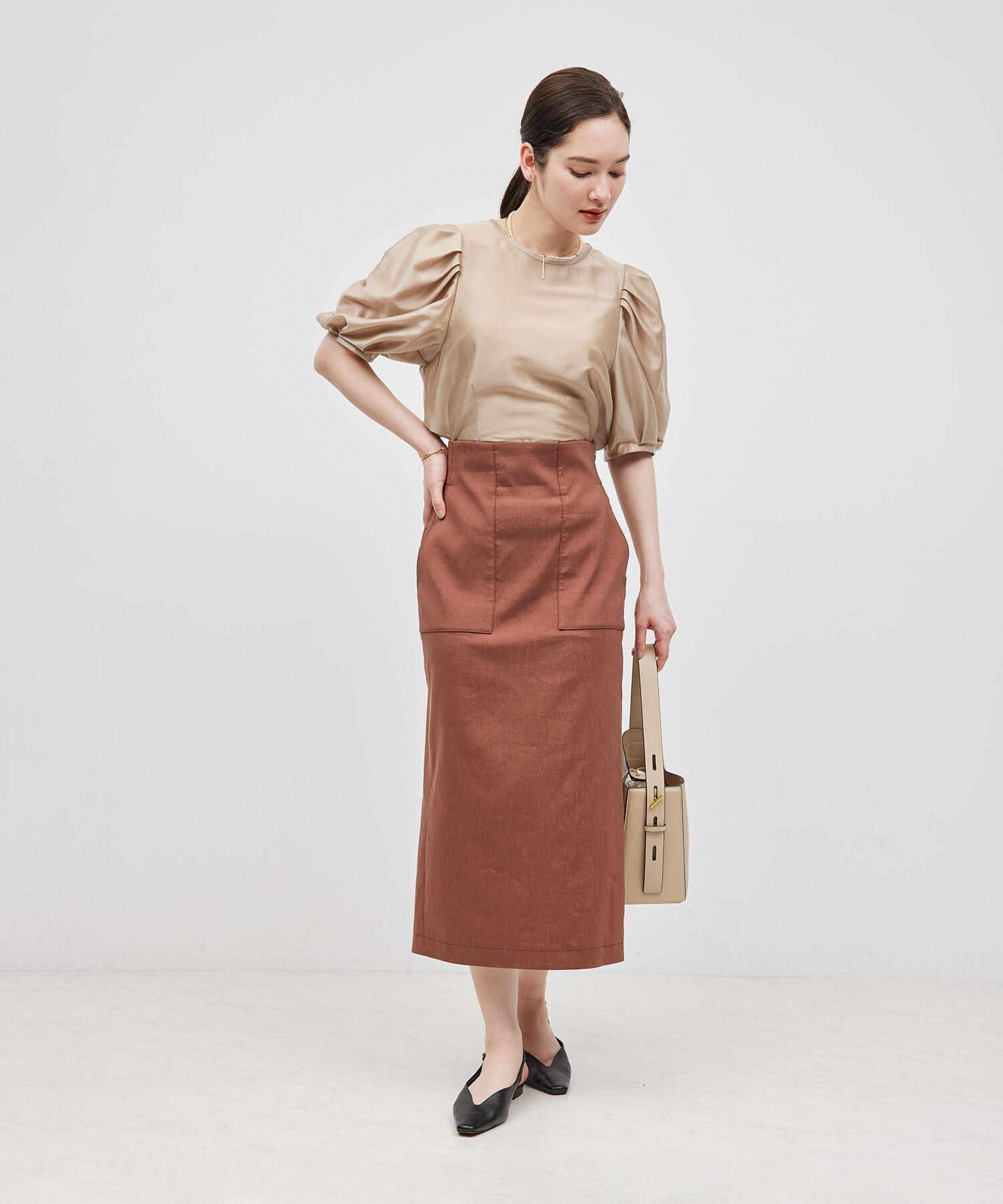 ROPE「【新色追加】【洗える】カールマイヤーパフスリーブブラウス【雑誌/メディア掲載】」|シャツ・ブラウス|