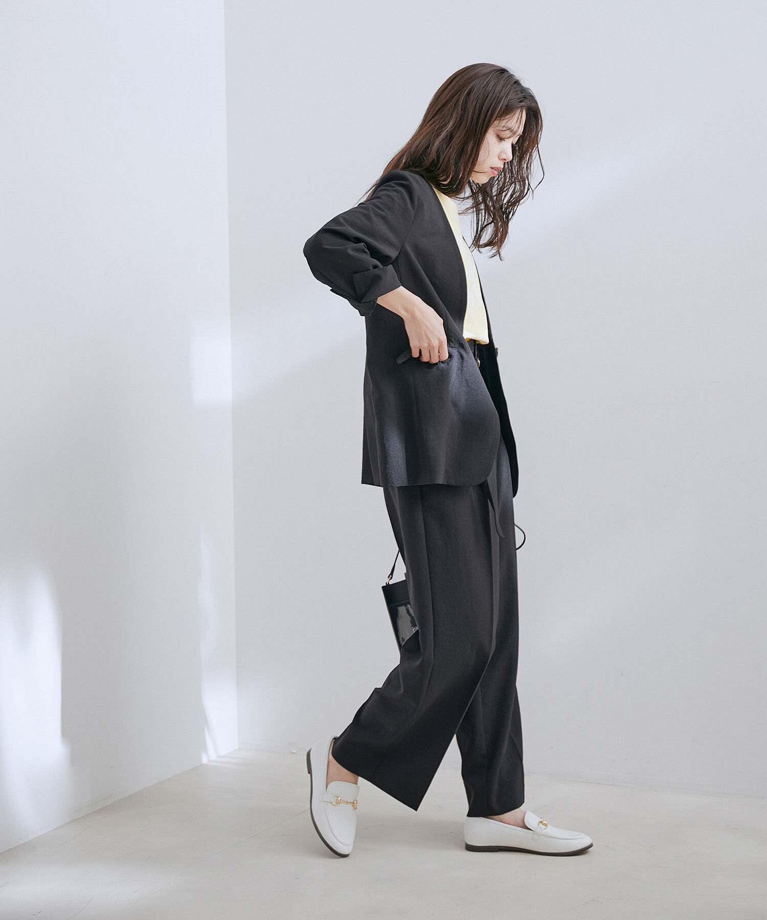 VIS「【洗える・接触冷感】美easyノーカラーVネックジャケット【セットアップ対応】」|ノーカラージャケット|