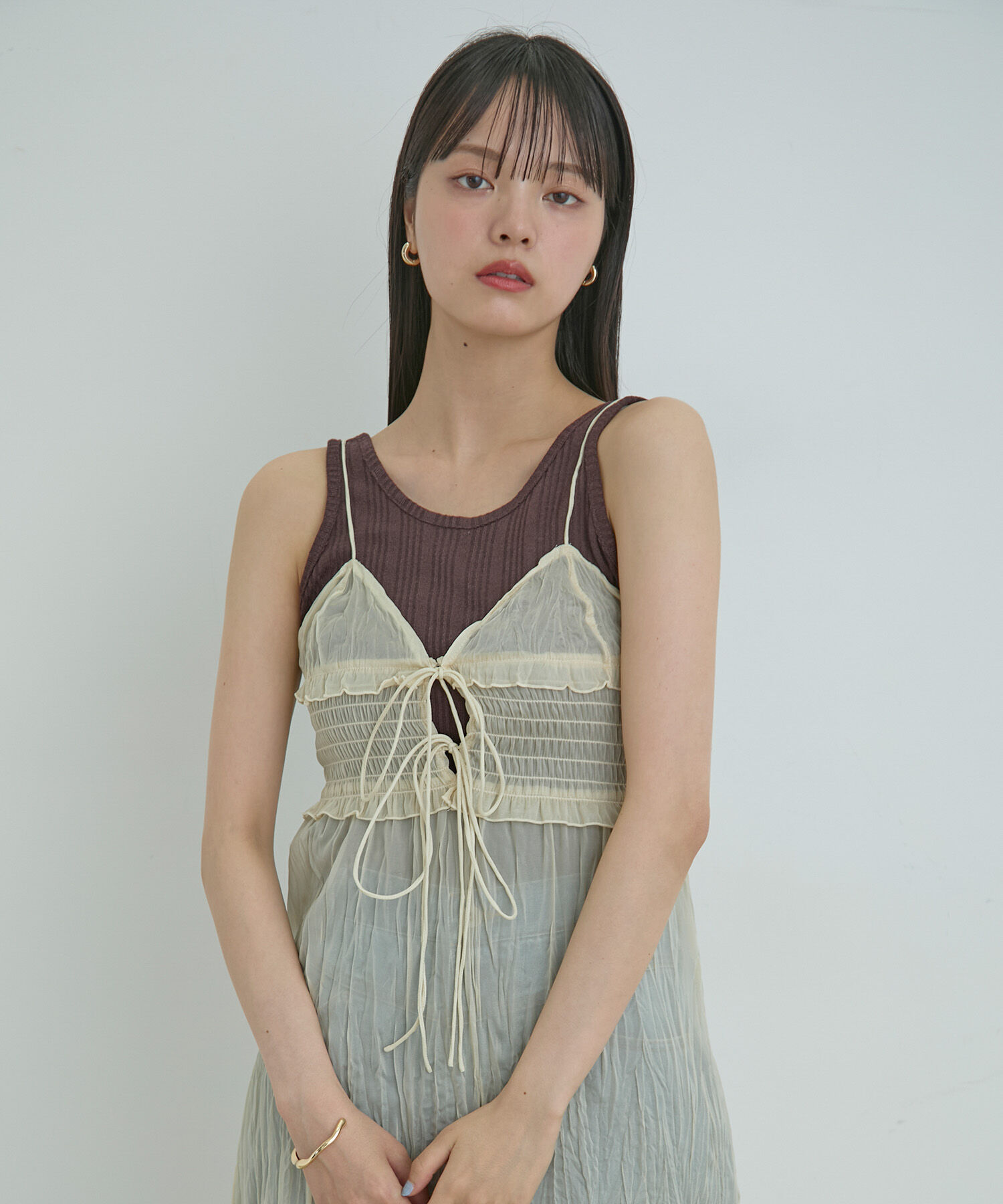 VIS「【SET】タンク付きシアーラメキャミワンピース【洗える】」|ワンピース|