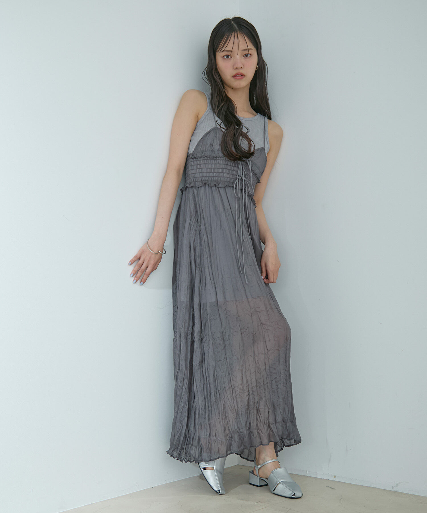 VIS「【SET】タンク付きシアーラメキャミワンピース【洗える】」|ワンピース|