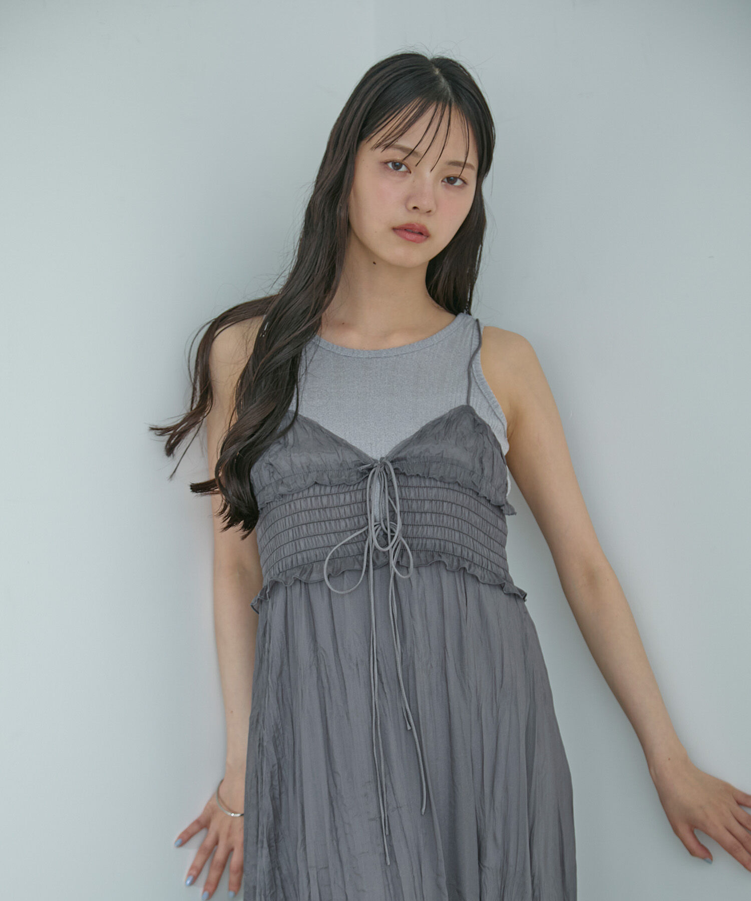 VIS「【SET】タンク付きシアーラメキャミワンピース【洗える】」|ワンピース|