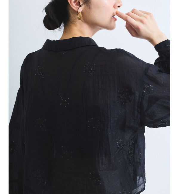 VIS「【WEB限定】花柄刺繍シャイニーシアーシャツ」|シャツ・ブラウス|