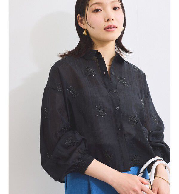 VIS「【WEB限定】花柄刺繍シャイニーシアーシャツ」|シャツ・ブラウス|