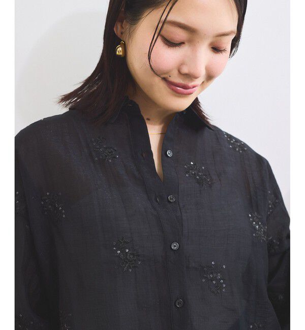 VIS「【WEB限定】花柄刺繍シャイニーシアーシャツ」|シャツ・ブラウス|