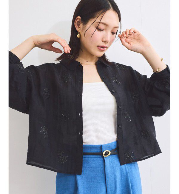 VIS「【WEB限定】花柄刺繍シャイニーシアーシャツ」|シャツ・ブラウス|