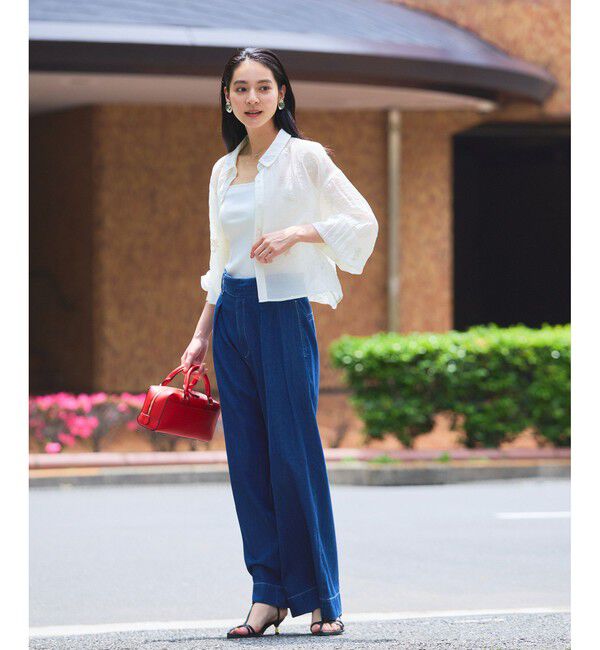 VIS「【WEB限定】花柄刺繍シャイニーシアーシャツ」|シャツ・ブラウス|