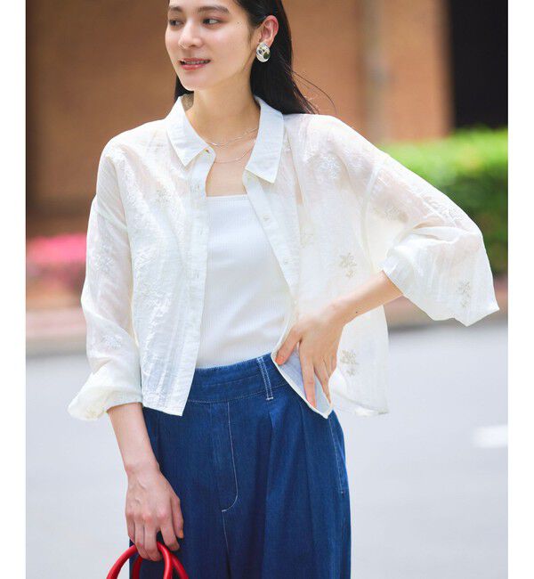 VIS「【WEB限定】花柄刺繍シャイニーシアーシャツ」|シャツ・ブラウス|