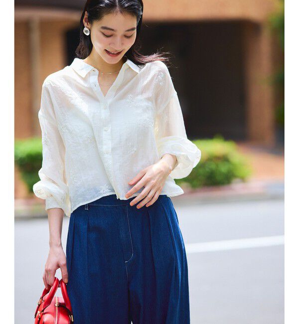 VIS「【WEB限定】花柄刺繍シャイニーシアーシャツ」|シャツ・ブラウス|