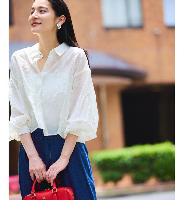 VIS「【WEB限定】花柄刺繍シャイニーシアーシャツ」|シャツ・ブラウス|