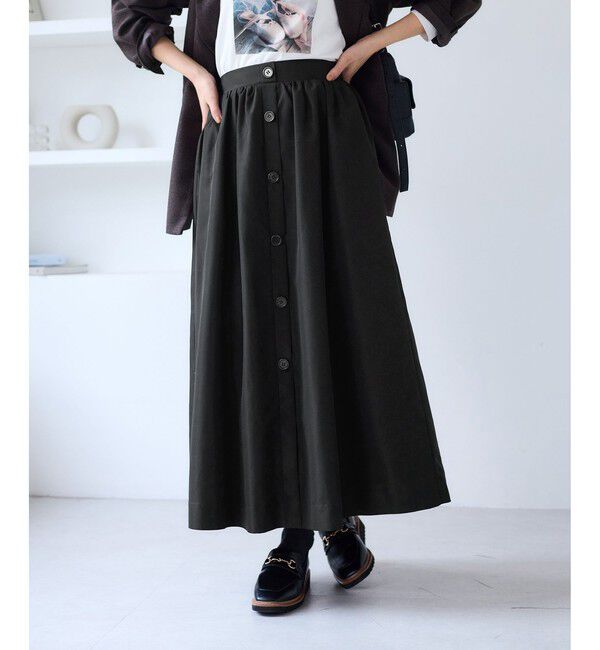 VIS「【WEB限定】フロントボタンフレアスカート」|スカート|ブラック(01)