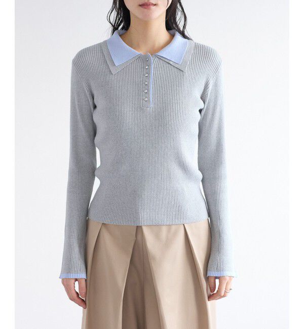 VIS「ダブルカラーポロニットトップス」|ニット・セーター|