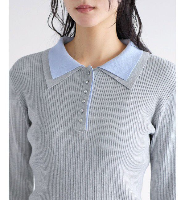 VIS「ダブルカラーポロニットトップス」|ニット・セーター|